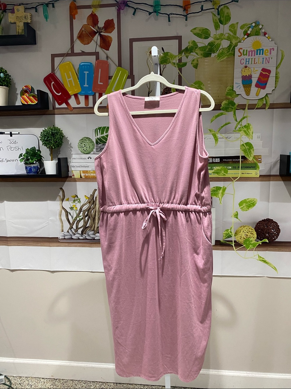 Zenana Outfitters Sleeveless Drawstring Midi Dress - Dusty Pink. 1 X. Ptp is 22